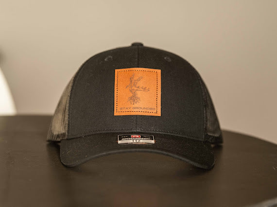 Solid Black – Leather Patch Hat