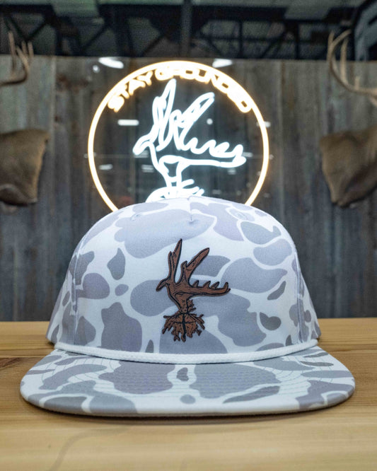 White Old School Camo – Brown Silhouette Hat