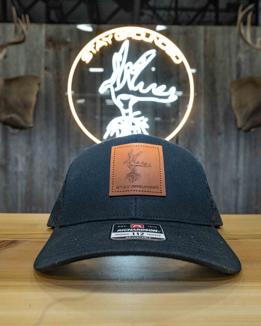 Solid Black – Leather Patch Hat