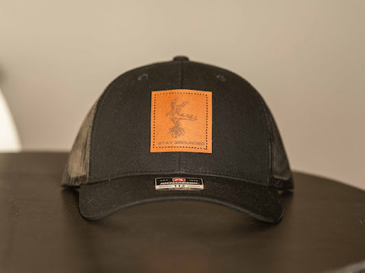Solid Black – Leather Patch Hat